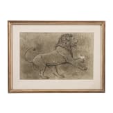 Werner Peiner (1897 - 1984) - Attacking Lion, mixed media