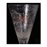 A cut and enamelled, painted drinking glass bearing the monogram of Maximilian II Emanuel, Elector of Bavaria, circa 1700-20