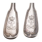 King Ludwig II of Bavaria - four pieces of silver cutlery with entwined monogram "L", probably Joseph Weber, Munich, circa 1830/40 and after 1864