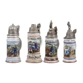 Four regimental stein mugs of the Royal Bavarian Infantry, until 1910