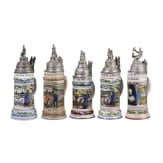 Five regimental stein mugs of the Royal Bavarian Infantry, 1908 - 1914