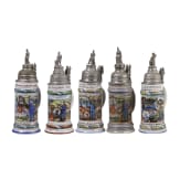 Five regimental stein mugs of the Royal Bavarian Infantry, 1907 - 1913