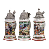 Five regimental stein mugs, W&uuml;rttemberg, Baden and IR 56, 1896 - 1907