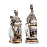 Five regimental stein mugs, W&uuml;rttemberg, Baden and IR 56, 1896 - 1907