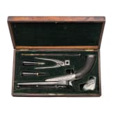 Schwerkraft-Lade-Pistole, System Colette, um 1860, im Kasten