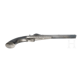 Schwerkraft-Lade-Pistole, System Colette, um 1860, im Kasten