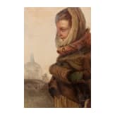 Kleiner Bettler mit Hund vor der Karlskirche, &Ouml;sterreich, 19. Jhdt.