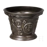 A distinguished, large French apothecary mortar with portrait of Louis XIV, dated 1692