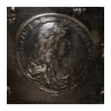 A distinguished, large French apothecary mortar with portrait of Louis XIV, dated 1692