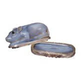 Deckeldose in Form einer Achat-Maus mit Silbermontur