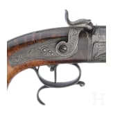 Ein Paar Hinterlader-Perkussionspistolen im Kasten, Frankreich, um 1850