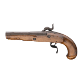 Perkussionspistole und Pulverhorn, um 1800