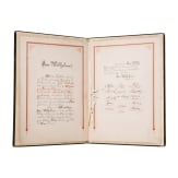 Grafen von Buquoy de Longueval - zwei Ehrenurkunden zum 50-j&auml;hrigen Dienstjubil&auml;um f&uuml;r Simeon Hahn 1897 bzw. Ing. Carl Hahn 1930