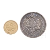 Drei M&uuml;nzen, zwei russische Schulterst&uuml;cke sowie Orden des Roten Sterns, Russland, zwischen 1893 - 1945