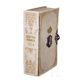 Gedenkbuch mit Chiffre "A" unter Gro&szlig;herzogskrone, Foto von Gro&szlig;f&uuml;rst Sergey Alexandrovich und Elisaveta Feodorovna sowie zwei B&uuml;cher, Russland, 1901 - 1914