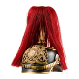 Helm M 1886 f&uuml;r Unteroffiziere der Feldartillerie mit rotem Paradebusch