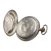 Silberne Pr&auml;senttaschenuhr mit dem Portrait Kaiser Wilhelms II. von F. L. L&ouml;bner, Berlin