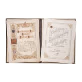 Prinz und Prinzessin Eitel Friedrich von Preu&szlig;en - lederne Prunkmappe mit Gl&uuml;ckw&uuml;nschen zur Verm&auml;hlung 1906 des Preu&szlig;. Landeskriegerverbandes