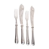 Vierteiliges Fischbesteck aus Silber, wohl aus einer hohen Offiziers- oder Admiralsmesse, um 1870
