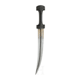 An Ottoman gold-inlaid khanjar with carved ebony handle, 19th century