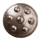 A round Indian silver-damascened iron shield, 20th century