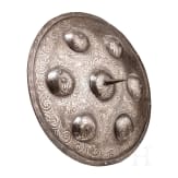 A round Indian silver-damascened iron shield, 20th century