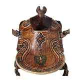 An Indopersian saddle with silver damascened stirrups, 19th century