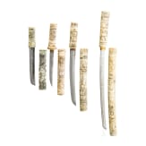 A Japanese wakizashi and three tantos with bone mounting, 20th century