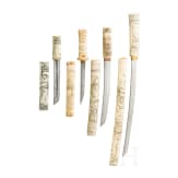A Japanese wakizashi and three tantos with bone mounting, 20th century