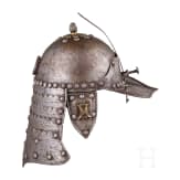 An officer's lobster tail helmet, collector's replica in the style of the 2nd half of the 17th century