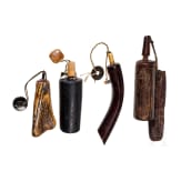 A small collection of Japanese kayaku ire (powder flasks) and koyaku ire (priming powder flasks), Edo period