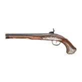 A German silver-mounted percussion pistol, circa 1780