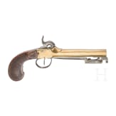 A Belgian percussion boxlock pistol with spring-loaded bayonet, circa 1810