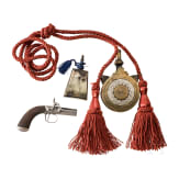 A percussion terzerol and two powder flasks
