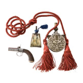 A percussion terzerol and two powder flasks