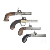 Four Belgian percussion boxlock pistols, circa 1840