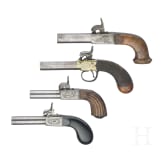 Four Belgian percussion boxlock pistols, circa 1840