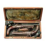 A cased pair of percussion pistols by Conway in Manchester, ca. 1840/50