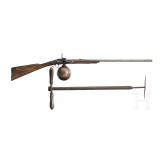 A German air rifle with ball reservoir and pump, circa 1780