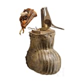 An Italian leather-covered powder horn, 17th century