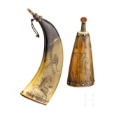 Two German powder flasks, 18th century