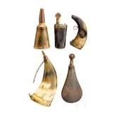 Five German powder flasks, 18th century