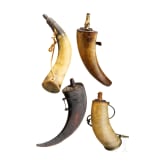 Four large German horn powder flasks, 18th/19th century
