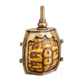 A European brass-mounted priming flask from a turtle shell, 19th century