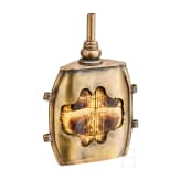 A European brass-mounted priming flask from a turtle shell, 19th century