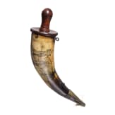 An English engraved powder horn of the 41st Regiment on the North-West Frontier, 19th century