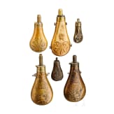 Six German and American powder flasks, 19th century