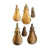 Six German and American powder flasks, 19th century
