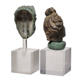 Bronzekopf eines Silen als Applike und Bronzekopf einer Venusstatuette, r&ouml;misch, 2. - 3. Jhdt. n. Chr.