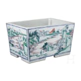 Famille-Rose-Blumentopf mit Fluss- und Berglandschaft, China, wohl Kangxi-Periode, 18. Jhdt.